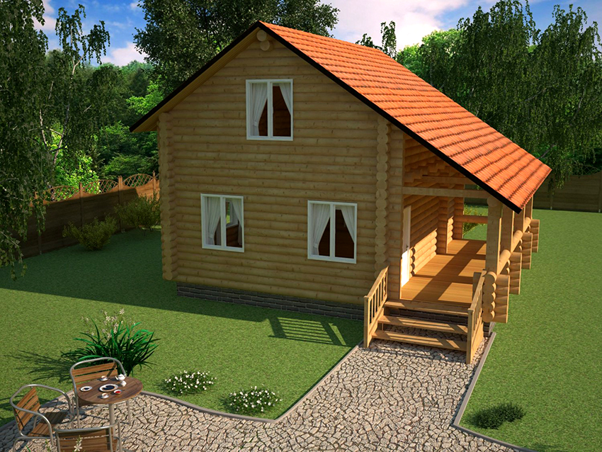 Projet de maison avec une petite terrasse sous un toit commun