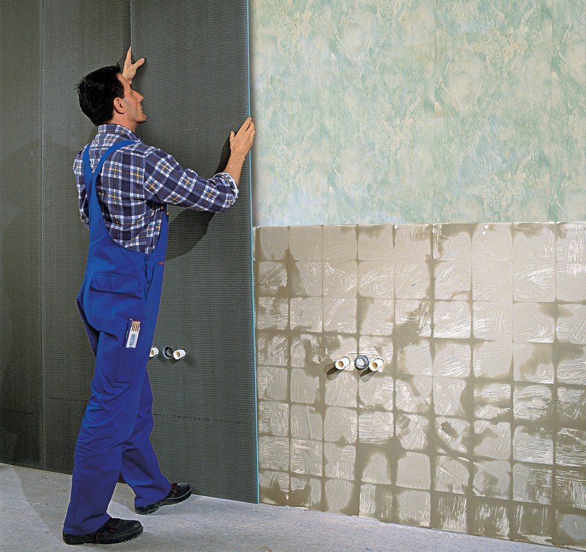 Waterproofing of bathroom walls using sheet material