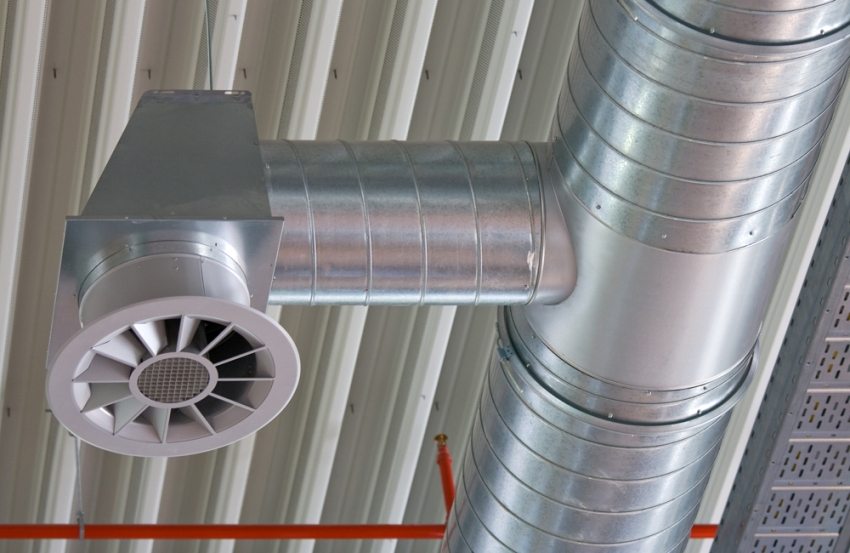 Air duct made of galvanized metal pipes