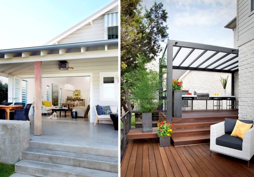 Eksempler på at arrangere moderne baldakiner over verandaen