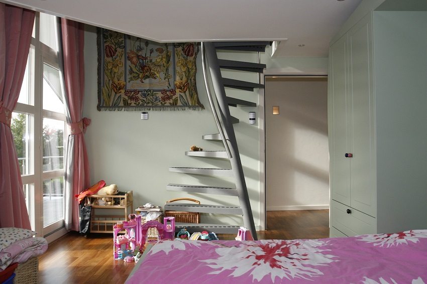 compact metal staircase to the attic