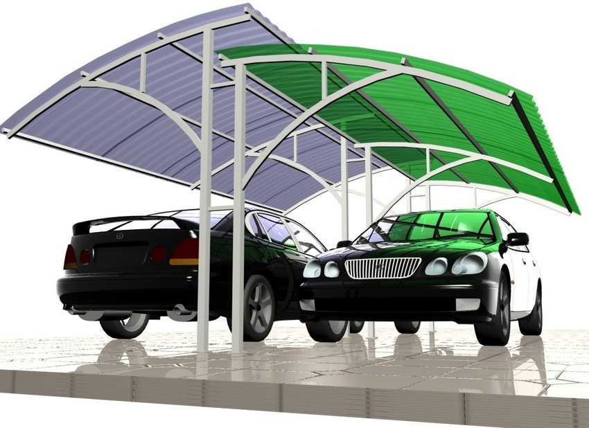 3D-projekt af en carport i gården til et privat hus designet til to biler