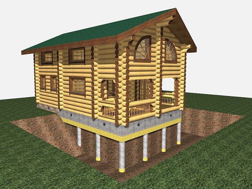 Graphic representation of a house on a pile foundation