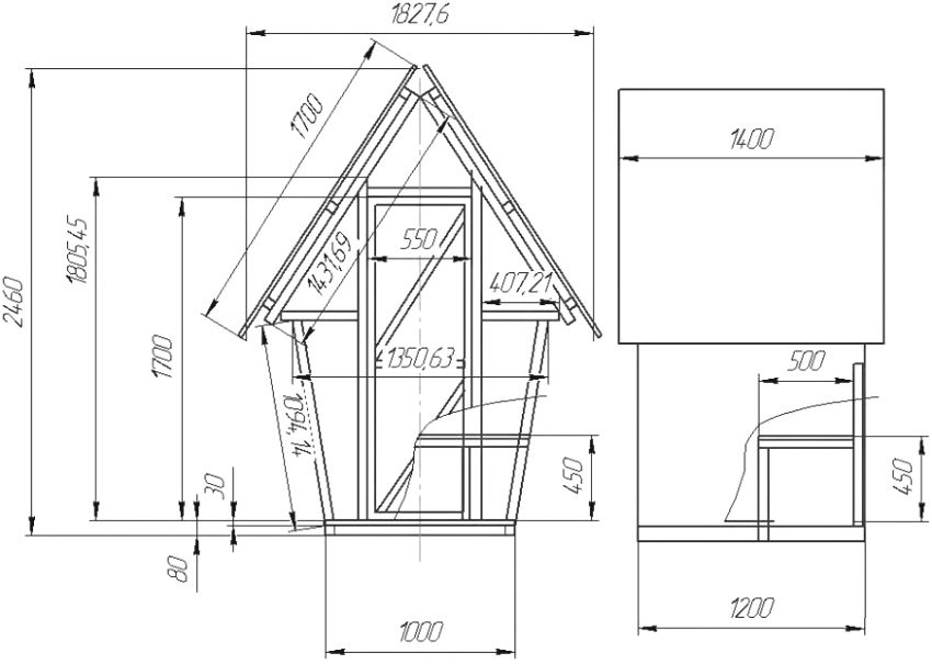 Crtež s dimenzijama tresetnog WC-a za ljetnu rezidenciju