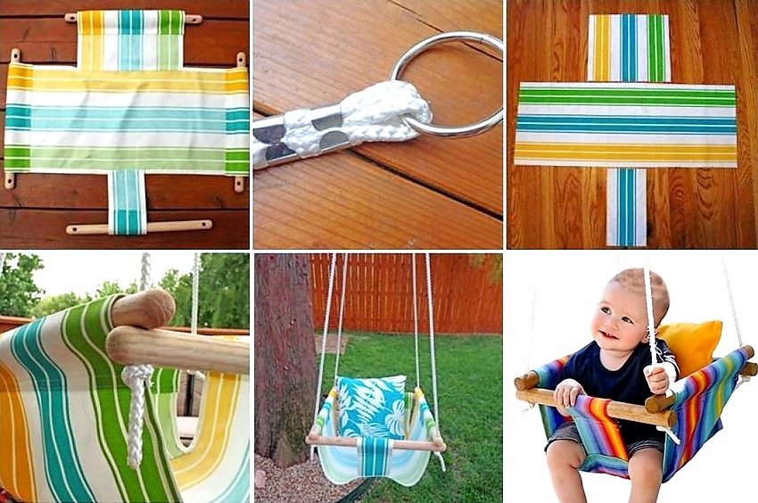 You can create a safe children's swing made of textiles and wood with your own hands