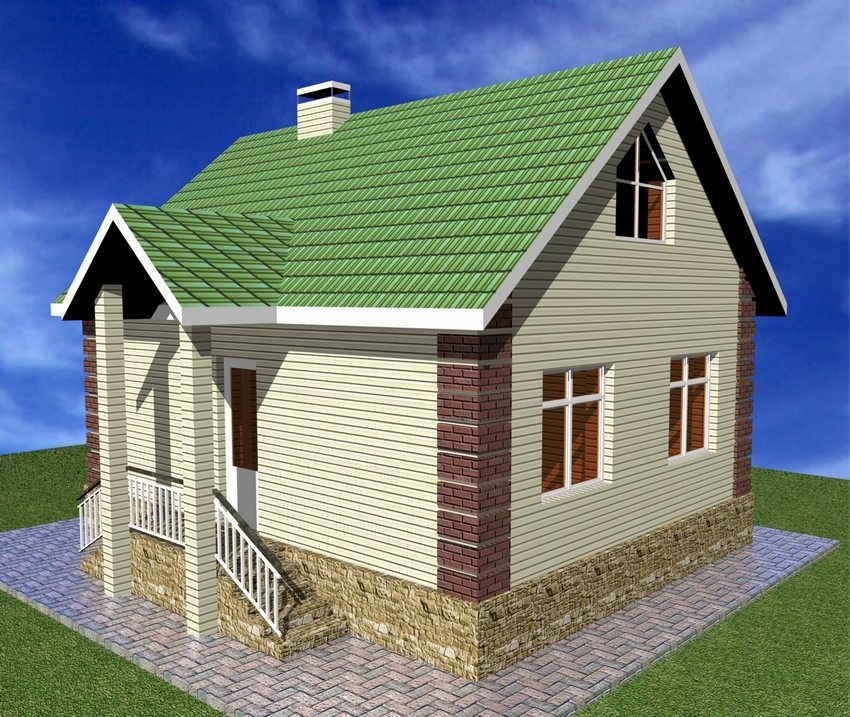 3D project of a two-storey house with a small area