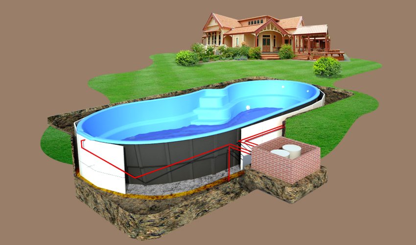 Step 6. Fill in the gap between the formwork and the pool with a dry mixture of cement and sand while filling the bowl with water. The distance between the formwork and the edges of the pit is covered with earth or sand