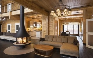Interior of a wooden house from a bar inside: photo and description of style solutions