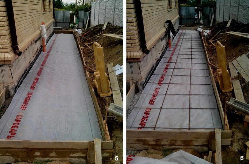 Upute korak po korak za izgradnju betonskog slijepog područja oko kuće. Korak 5: polaganje filma. Korak 6: polaganje armature