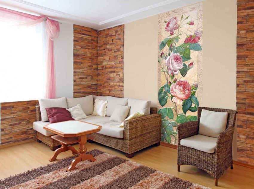 Utilizarea frescelor pe o bază nețesută vă permite să evidențiați o anumită zonă a camerei