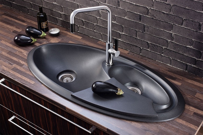 Black Artificial Stone Custom Shaped Sink