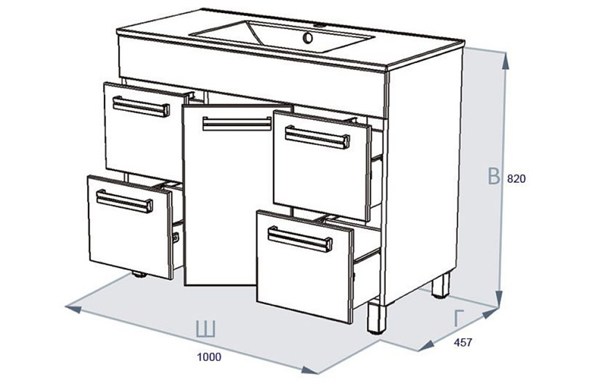 Dimensions of a bedside table with three rows of doors