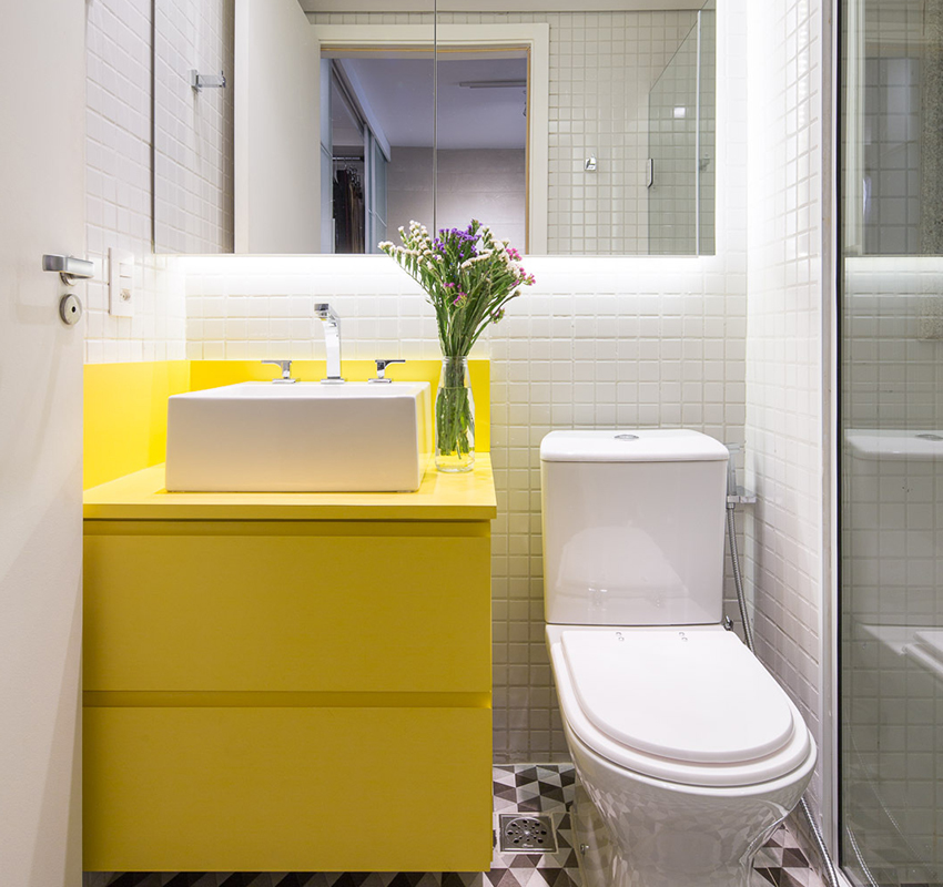 Compact modern cabinet in bright yellow