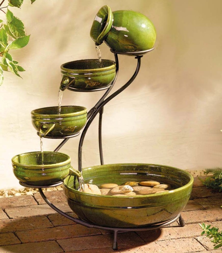 A bowl for a room fountain without a pump can be made by hand from any container