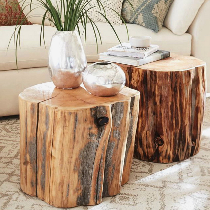 Chairs made of sawn logs look unusual, but not very comfortable to use