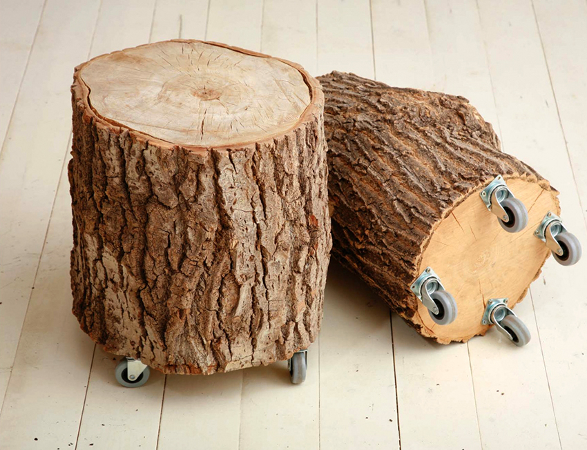 A log stool can be sanded and varnished, or left as is