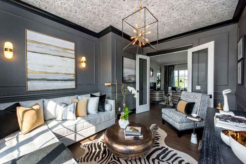 Različite sive sive boje često se koriste za uređenje lijepih dnevnih soba u modernom stilu.