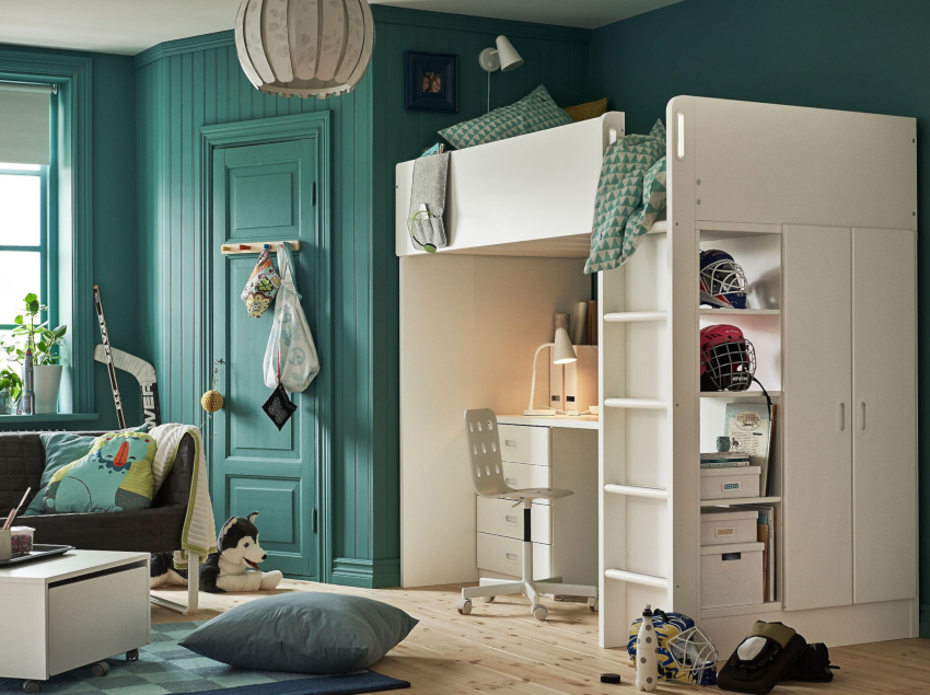 The modern interior design of a children's room involves the use of strict and concise forms.