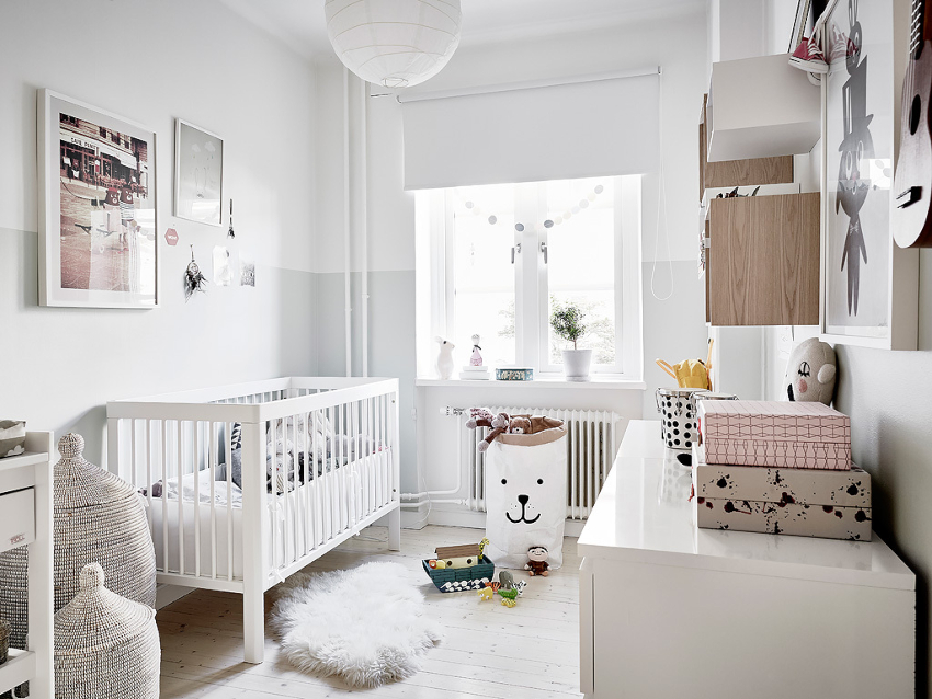 Classic style, Scandinavian style or country style are suitable for baby rooms