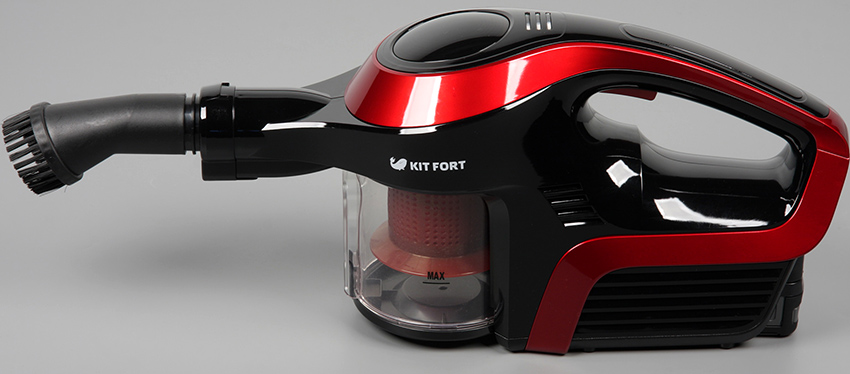 The Kitfort KT-536 battery pack is equipped with a 0.6 l cyclone container