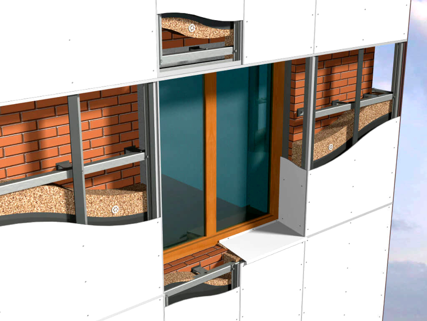 Varmeisolering av fasaden ved hjelp av den tørre metoden for sidespor er en av de mest populære
