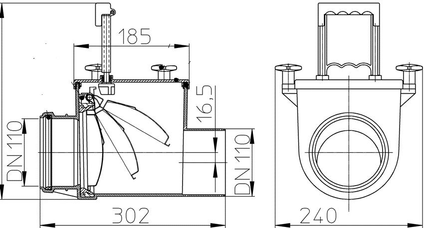 Nepovratni ventil se može ugraditi na mjesto gdje je cjevovod okrenut za 90 °