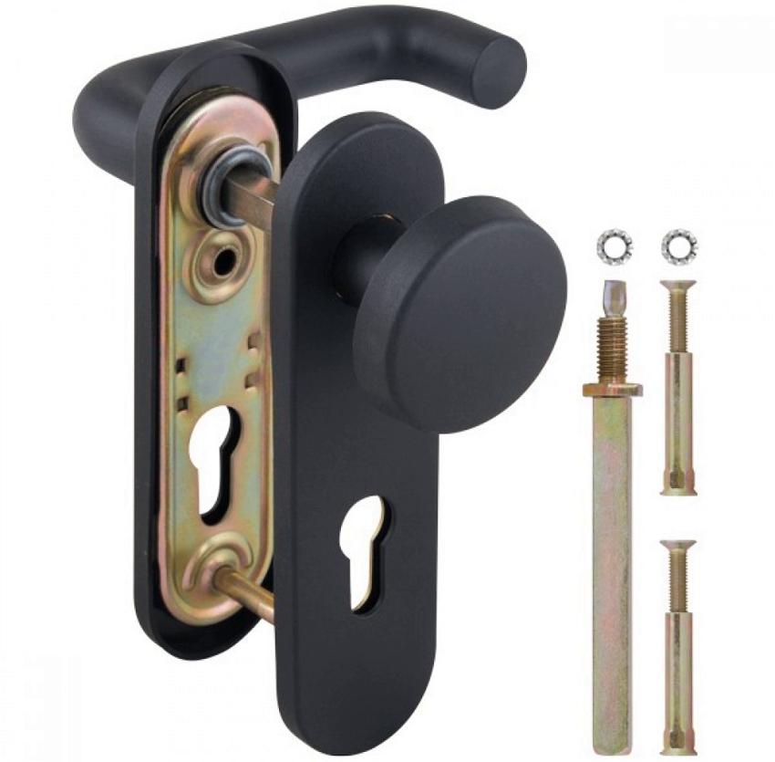 As a rule, the fire handle mounting kit contains all the necessary parts and fasteners