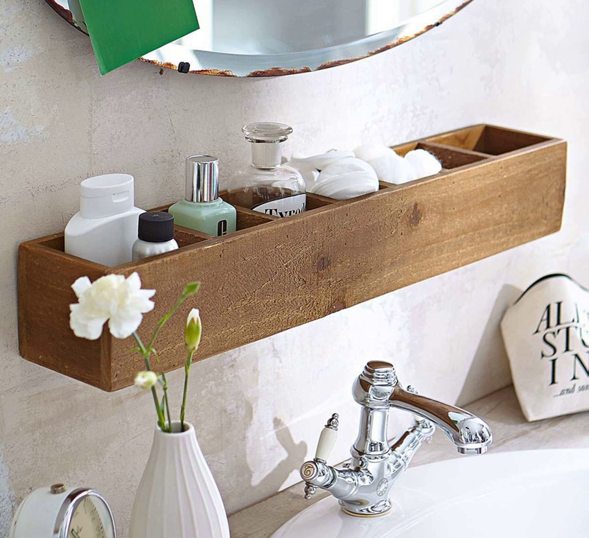 Wooden shelf with high sides
